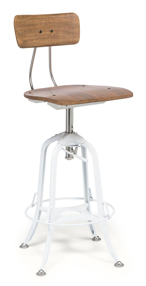 Hamptons Style White Bar Stool Chair Height Adjustable and Swivel with Natural Wood Top Products On Sale Australia | Furniture > Bar Stools & Chairs Category