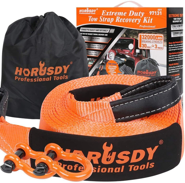 Buy Heavy Duty 9.1M Recovery Tow Straps Snatch Kit - 32,000 LBS Break Strength with D-Ring Shackles for Off-Roading Recovery and Hauling discounted | Products On Sale Australia