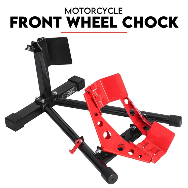 Buy Heavy Duty Motorcycle Motorbike Stand Front Wheel Chock Trailer Transport | Products On Sale Australia