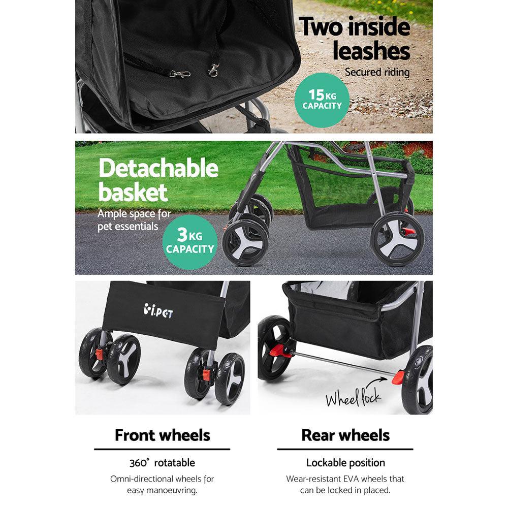 Buy i.Pet 4 Wheel Pet Stroller - Black discounted | Products On Sale Australia