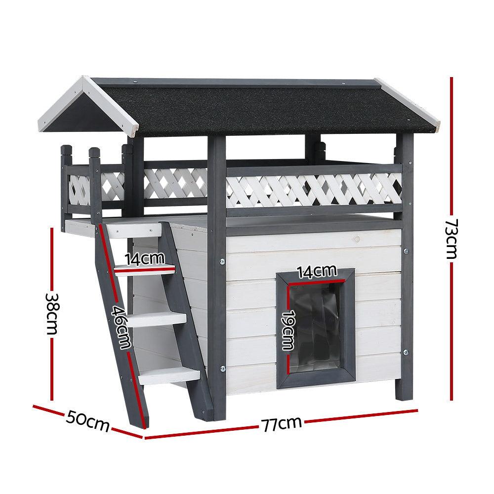 Buy i.Pet Cat House Outdoor Shelter 77cm x 50cm x 73cm Rabbit Hutch Wooden Condo Small Dog Enclosure discounted | Products On Sale Australia