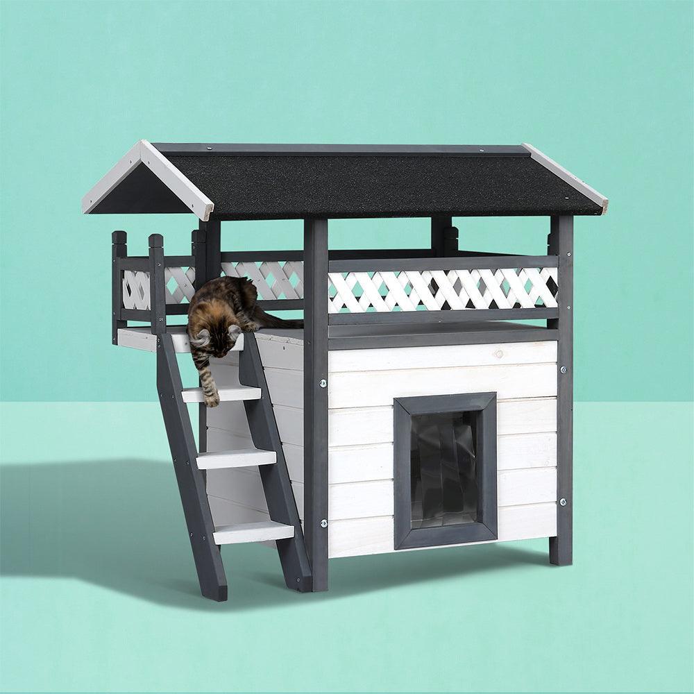 Buy i.Pet Cat House Outdoor Shelter 77cm x 50cm x 73cm Rabbit Hutch Wooden Condo Small Dog Enclosure discounted | Products On Sale Australia