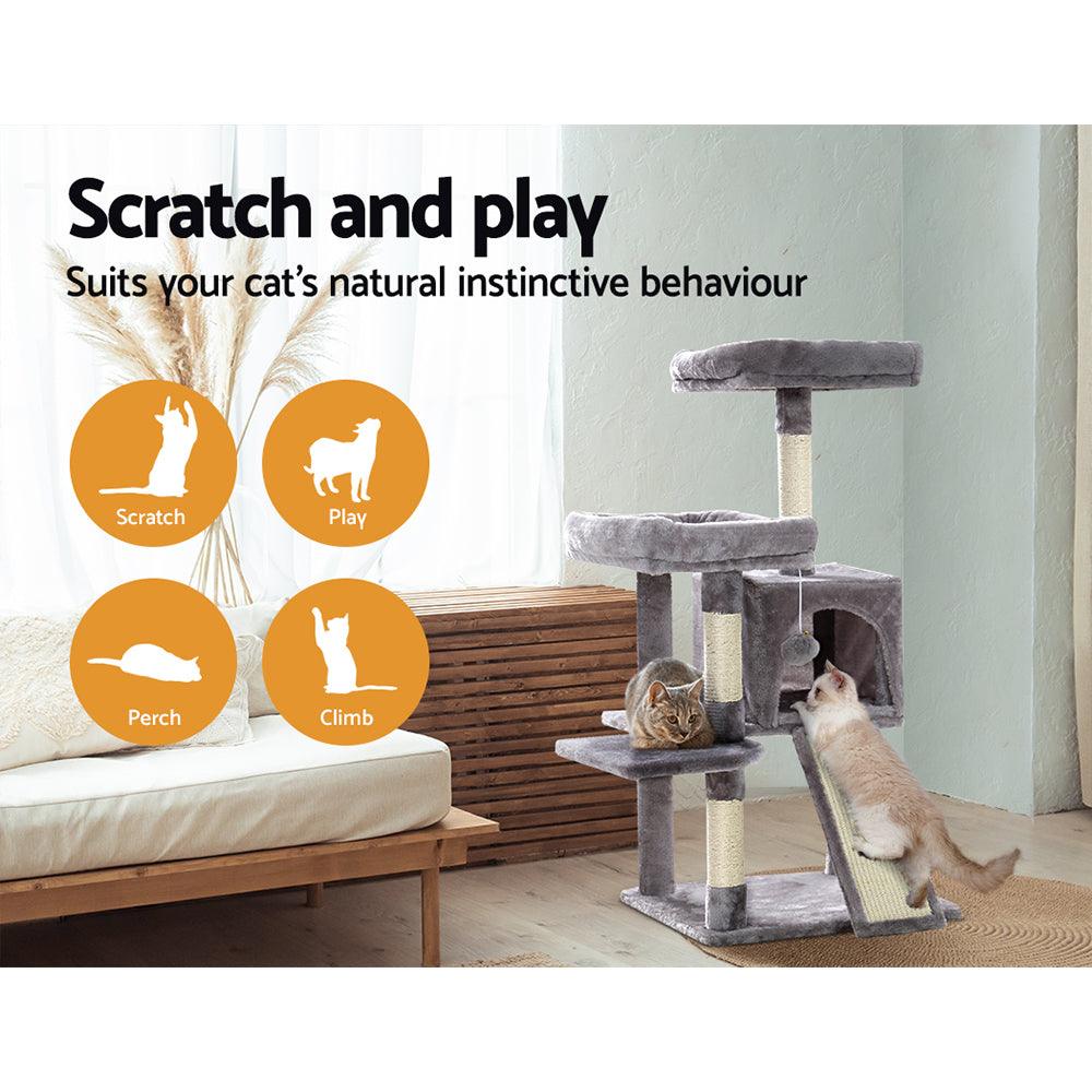 Buy i.Pet Cat Tree 103cm Tower Scratching Post Scratcher Wood Condo House Trees Grey discounted | Products On Sale Australia