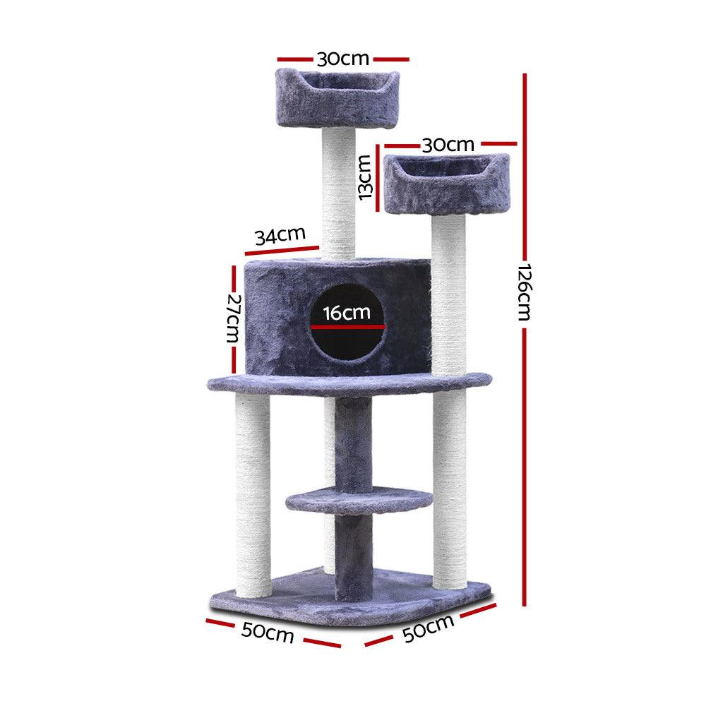 Buy i.Pet Cat Tree 126cm Tower Scratching Post Scratcher Condo Trees House Grey discounted | Products On Sale Australia