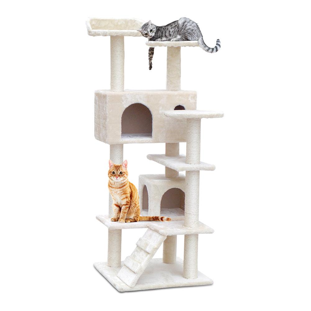 Buy i.Pet Cat Tree 134cm Tower Scratching Post Scratcher Wood Condo House Bed Beige discounted | Products On Sale Australia