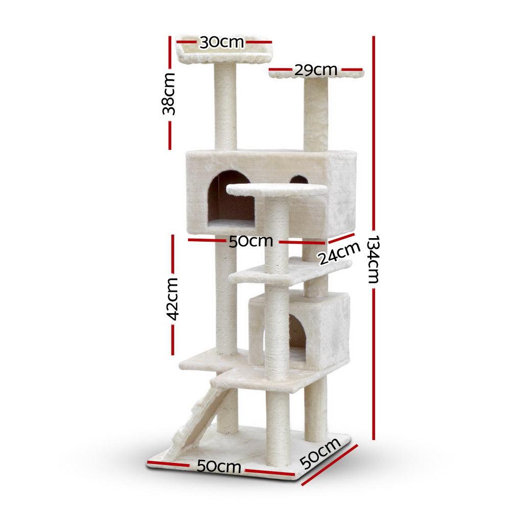 Buy i.Pet Cat Tree 134cm Tower Scratching Post Scratcher Wood Condo House Bed Beige discounted | Products On Sale Australia