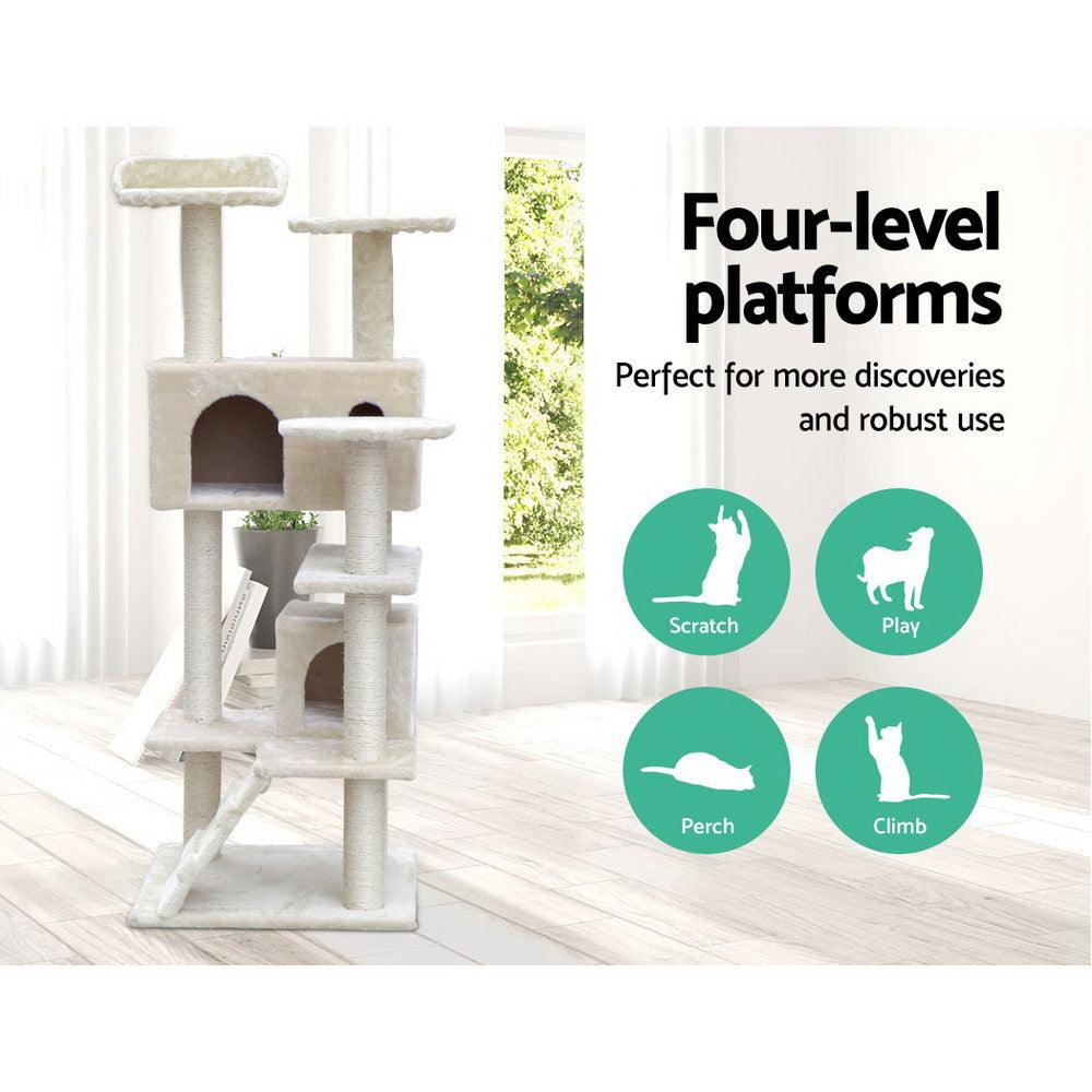 Buy i.Pet Cat Tree 134cm Tower Scratching Post Scratcher Wood Condo House Bed Beige discounted | Products On Sale Australia