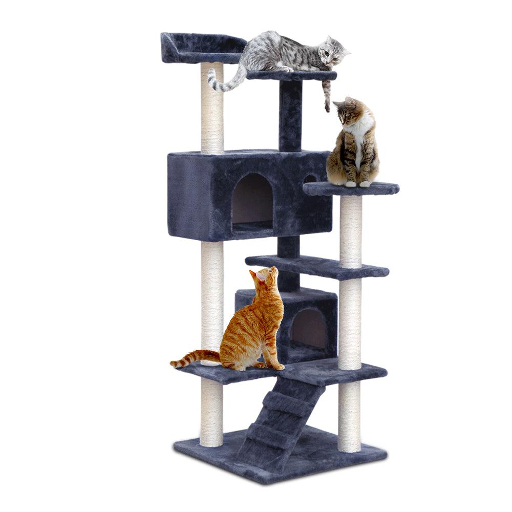 Buy i.Pet Cat Tree 134cm Tower Scratching Post Scratcher Wood Condo House Bed Grey discounted | Products On Sale Australia