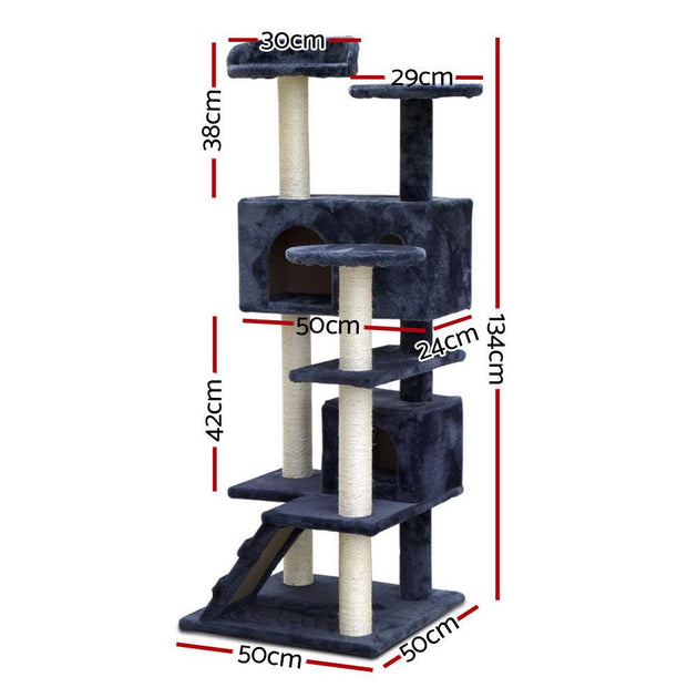 Buy i.Pet Cat Tree 134cm Tower Scratching Post Scratcher Wood Condo House Bed Grey discounted | Products On Sale Australia