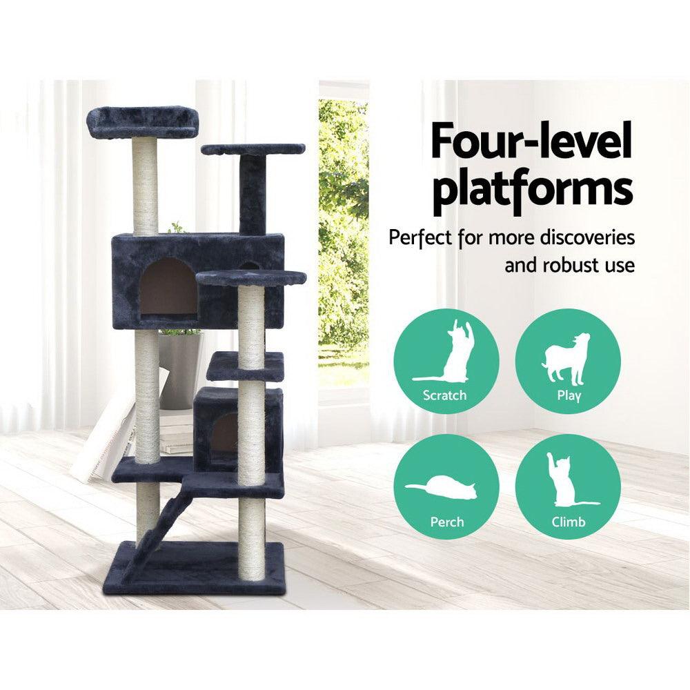 Buy i.Pet Cat Tree 134cm Tower Scratching Post Scratcher Wood Condo House Bed Grey discounted | Products On Sale Australia