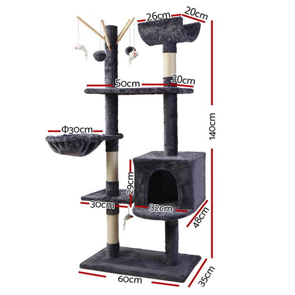 Buy i.Pet Cat Tree 140cm Tower Scratching Post Scratcher Trees Toys Condo Bed Grey discounted | Products On Sale Australia