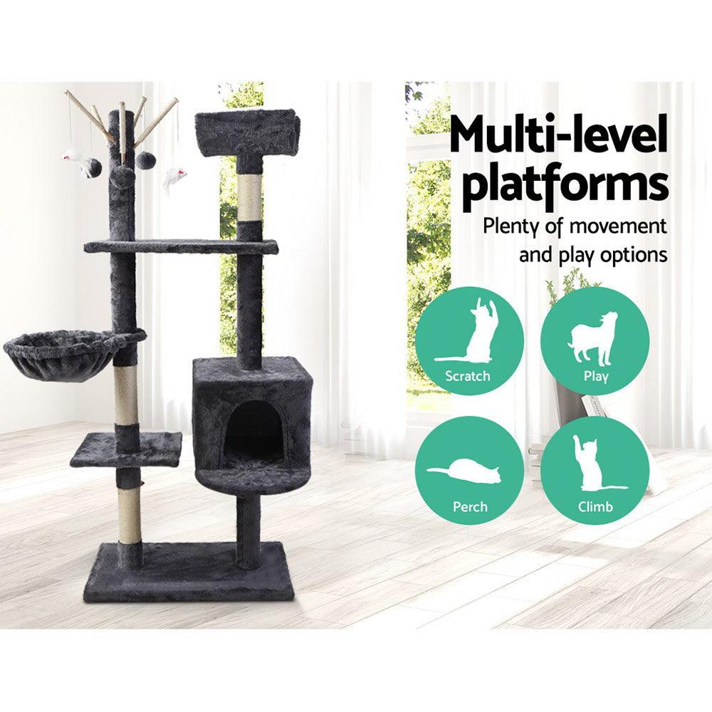 Buy i.Pet Cat Tree 140cm Tower Scratching Post Scratcher Trees Toys Condo Bed Grey discounted | Products On Sale Australia