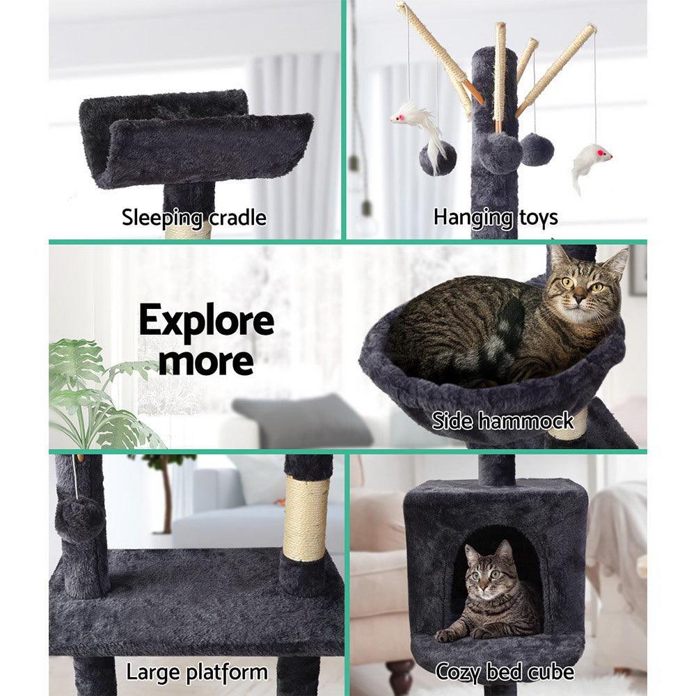 Buy i.Pet Cat Tree 140cm Tower Scratching Post Scratcher Trees Toys Condo Bed Grey discounted | Products On Sale Australia