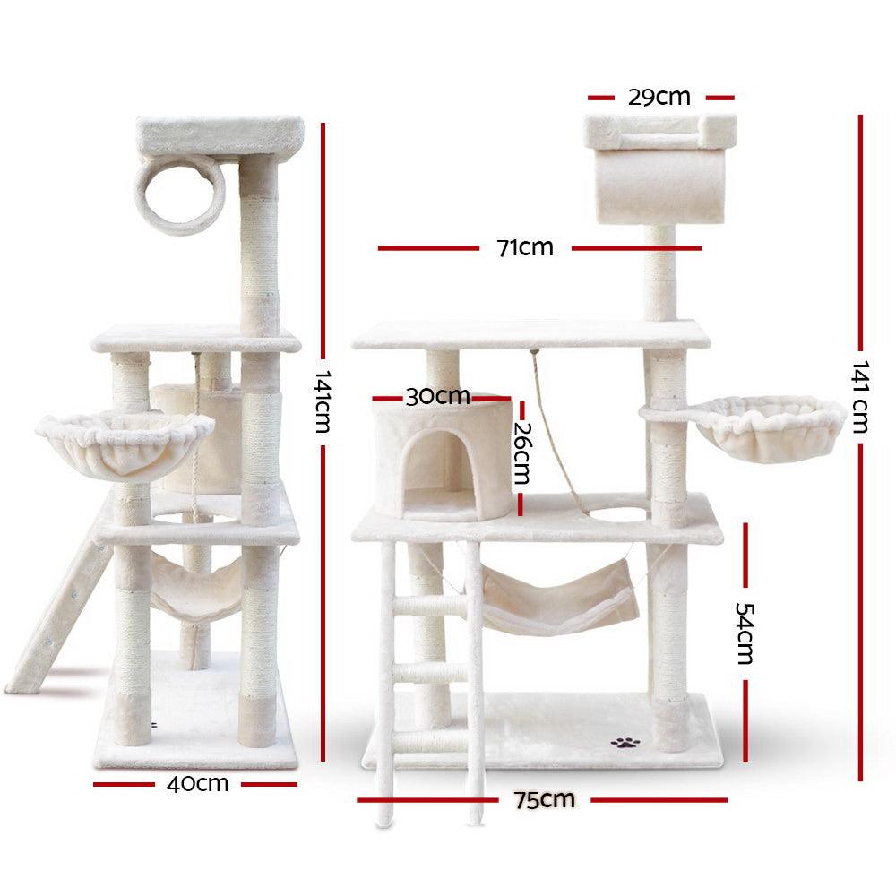 Buy i.Pet Cat Tree 141cm Tower Scratching Post Scratcher Condo Wood House Bed Beige discounted | Products On Sale Australia