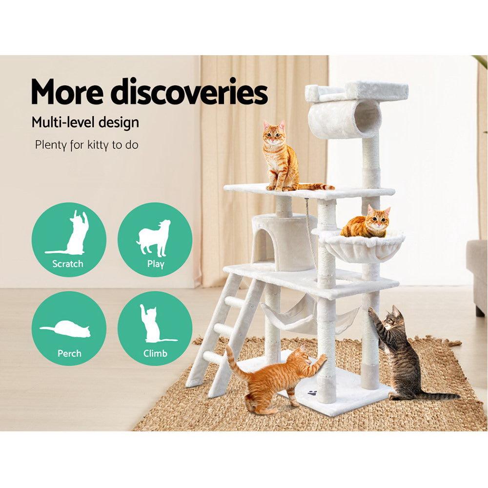 Buy i.Pet Cat Tree 141cm Tower Scratching Post Scratcher Condo Wood House Bed Beige discounted | Products On Sale Australia