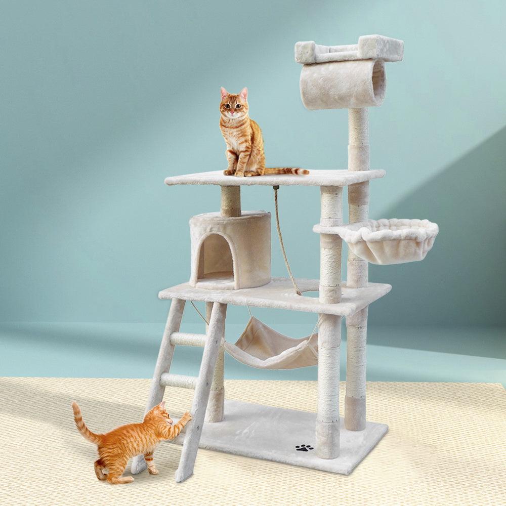 Buy i.Pet Cat Tree 141cm Tower Scratching Post Scratcher Condo Wood House Bed Beige discounted | Products On Sale Australia