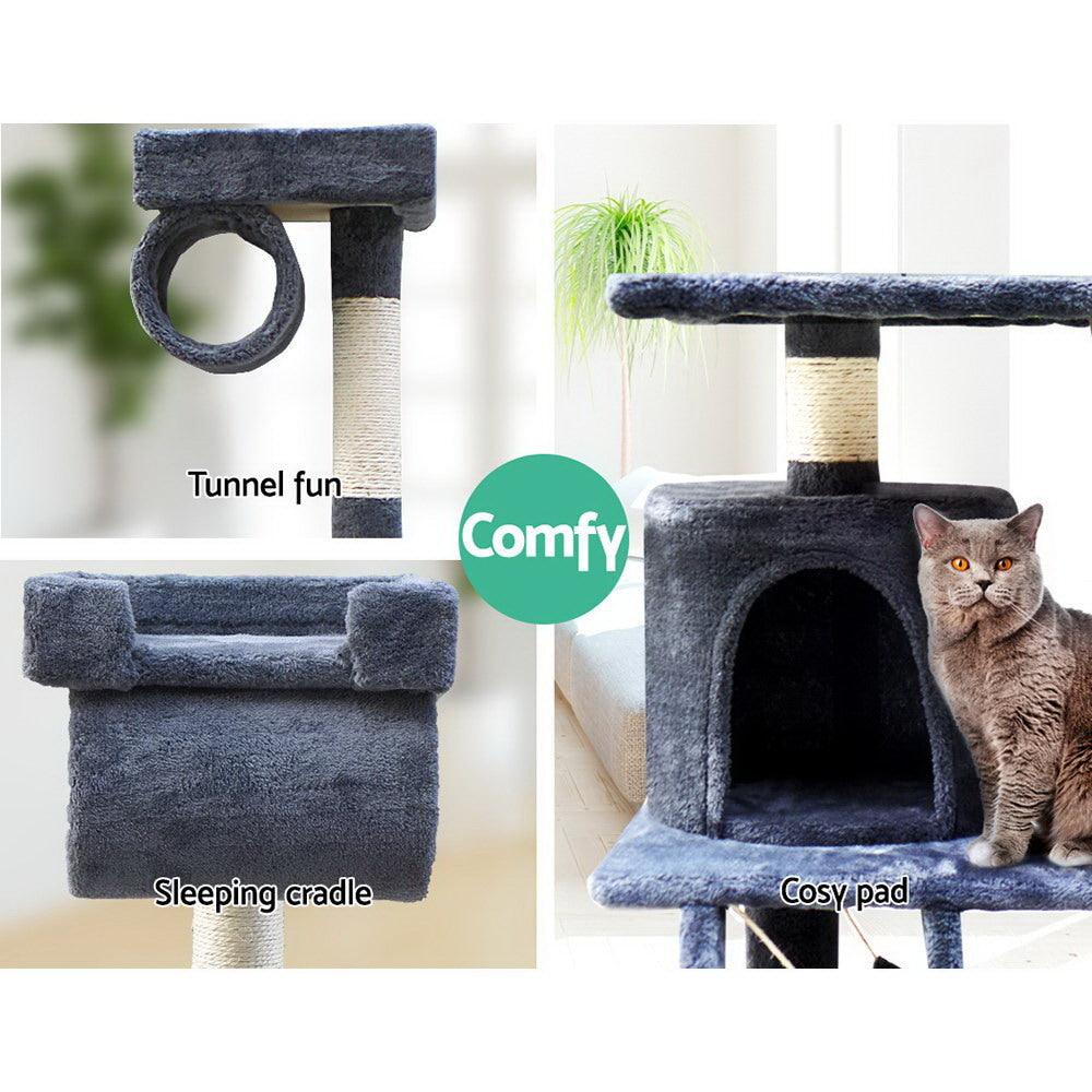 Buy i.Pet Cat Tree 141cm Tower Scratching Post Scratcher Condo Wood House Bed Grey discounted | Products On Sale Australia