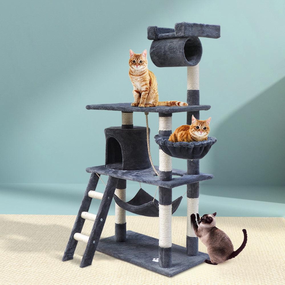 Buy i.Pet Cat Tree 141cm Tower Scratching Post Scratcher Condo Wood House Bed Grey discounted | Products On Sale Australia