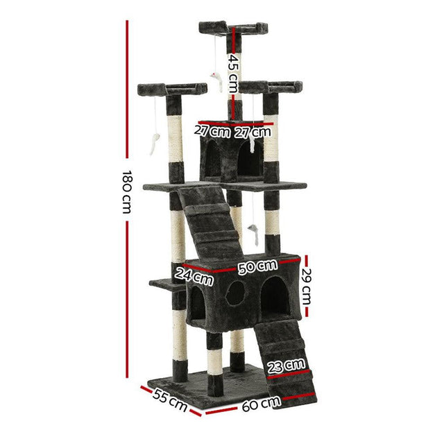 Buy i.Pet Cat Tree 180cm Tower Scratching Post Scratcher Wood Condo House Toys Grey discounted | Products On Sale Australia