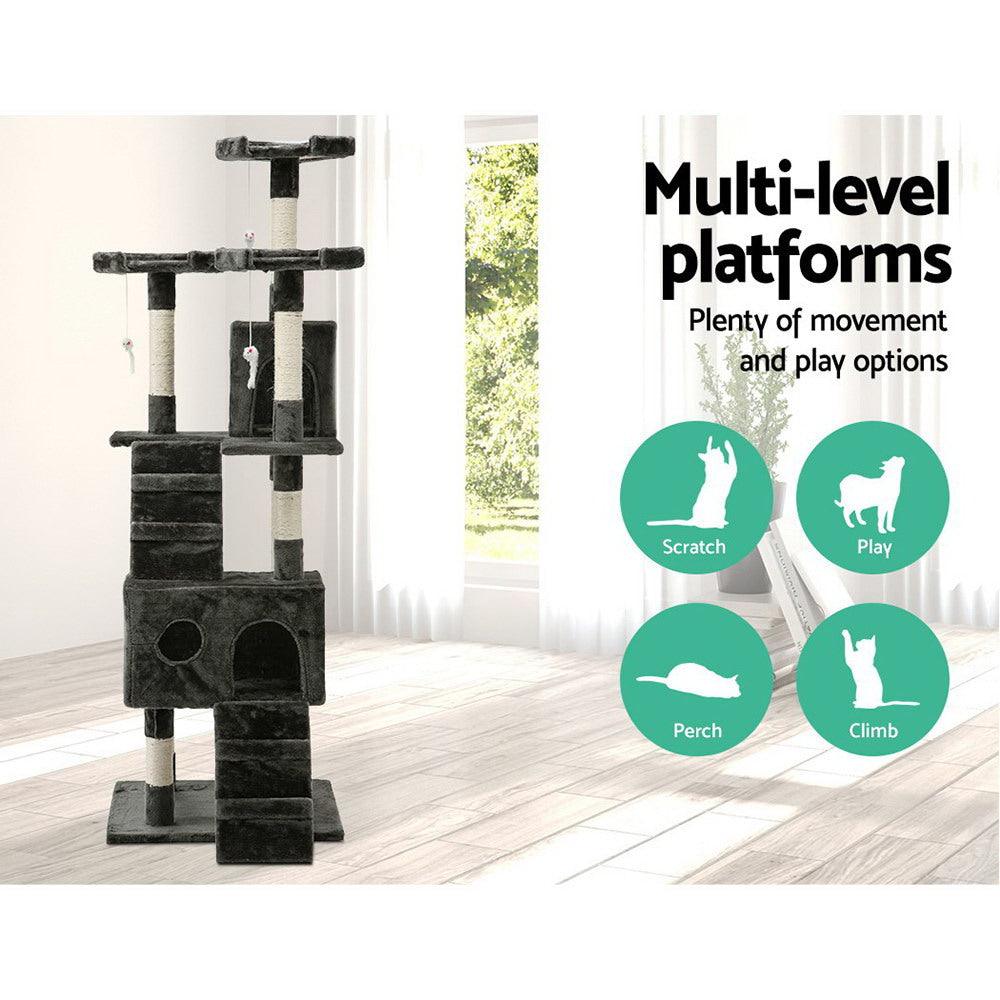 Buy i.Pet Cat Tree 180cm Tower Scratching Post Scratcher Wood Condo House Toys Grey discounted | Products On Sale Australia