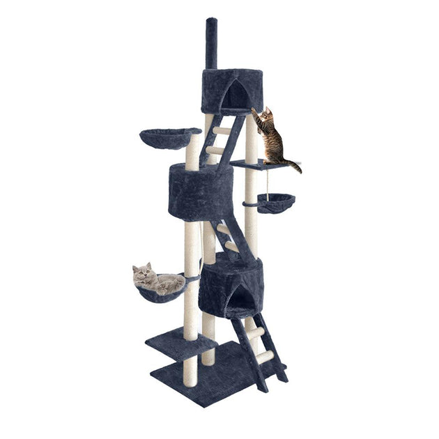 Buy i.Pet Cat Tree 244cm Tower Scratching Post Scratcher Trees Condo House Grey discounted | Products On Sale Australia