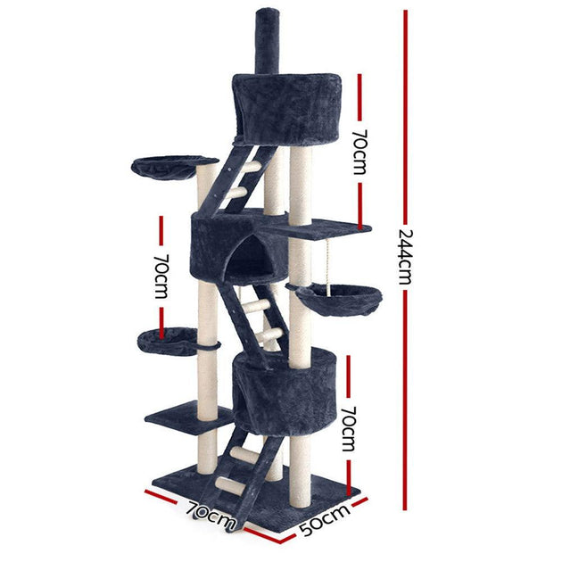 Buy i.Pet Cat Tree 244cm Tower Scratching Post Scratcher Trees Condo House Grey discounted | Products On Sale Australia