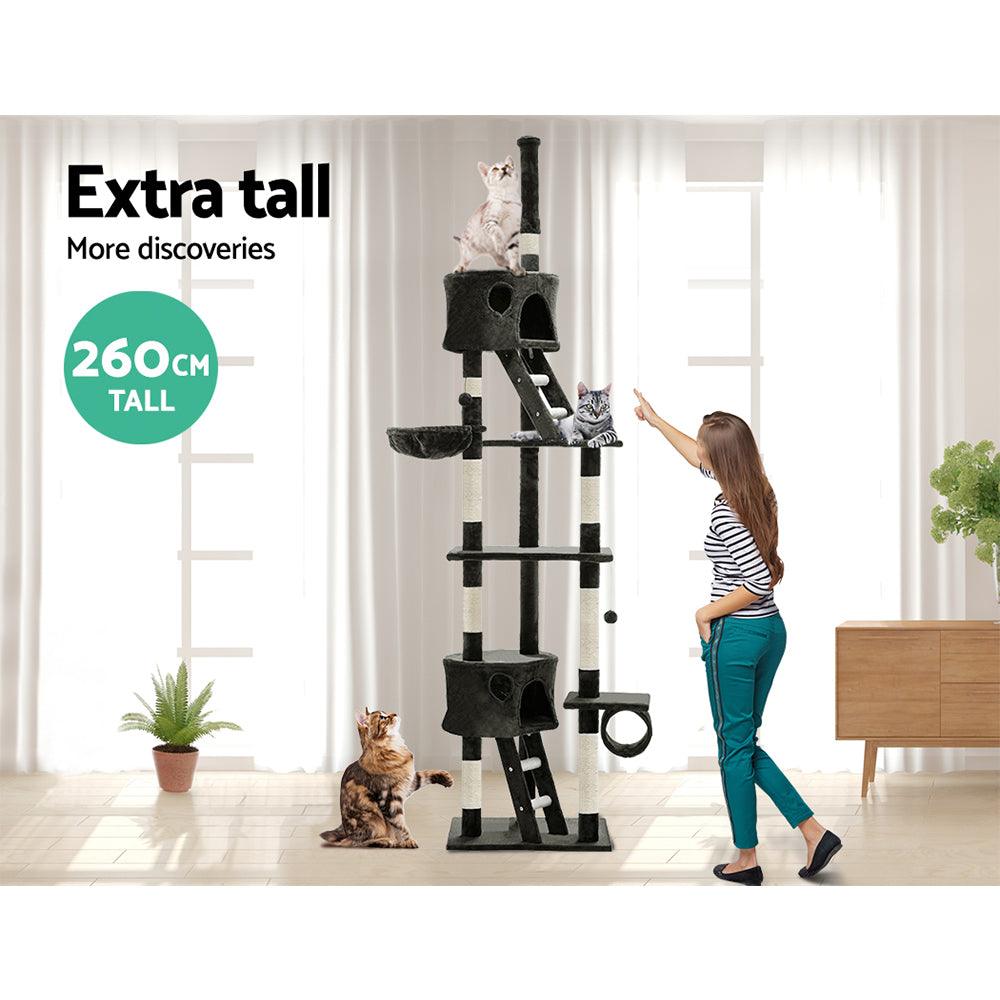 Buy i.Pet Cat Tree 260cm Tower Scratching Post Scratcher Condo House Trees Grey discounted | Products On Sale Australia