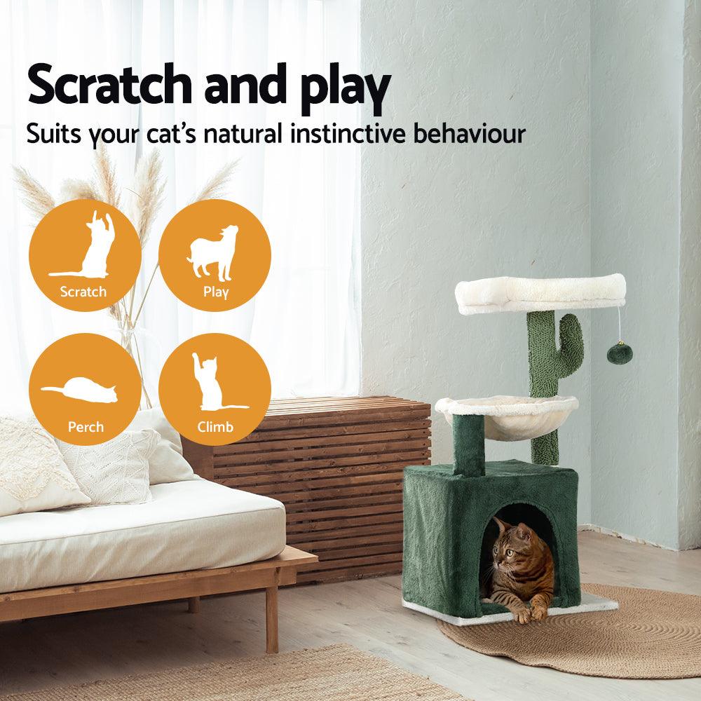 Buy i.Pet Cat Tree 78cm Scratching Post Tower Scratcher Wood Condo House Bed Toys Green discounted | Products On Sale Australia