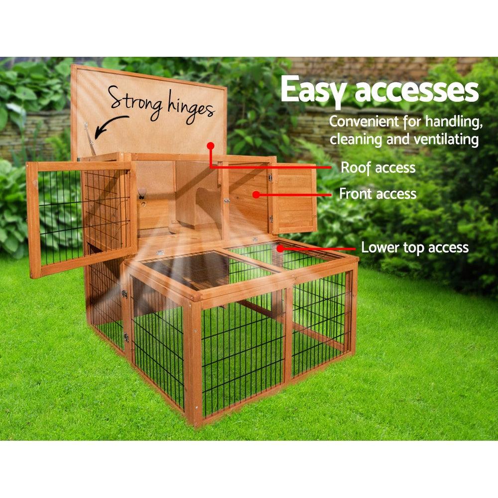 Buy i.Pet Chicken Coop 96cm x 96cm x 100cm Rabbit Hutch Large Run Wooden Cage Outdoor House discounted | Products On Sale Australia