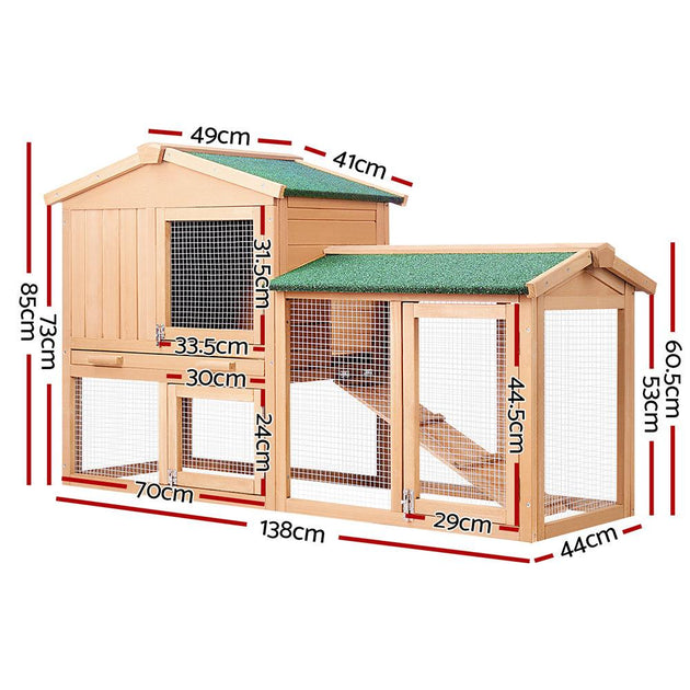 Buy i.Pet Chicken Coop Rabbit Hutch 138cm x 44cm x 85cm Large House Run Cage Wooden Outdoor discounted | Products On Sale Australia