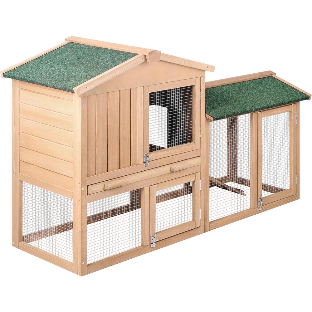 Buy i.Pet Chicken Coop Rabbit Hutch 138cm x 44cm x 85cm Large House Run Cage Wooden Outdoor discounted | Products On Sale Australia