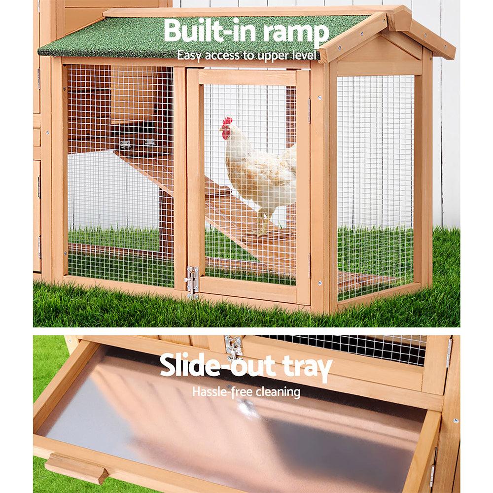 Buy i.Pet Chicken Coop Rabbit Hutch 138cm x 44cm x 85cm Large House Run Cage Wooden Outdoor discounted | Products On Sale Australia