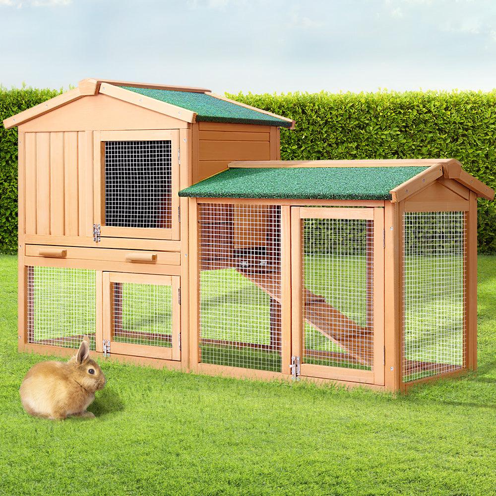 Buy i.Pet Chicken Coop Rabbit Hutch 138cm x 44cm x 85cm Large House Run Cage Wooden Outdoor discounted | Products On Sale Australia