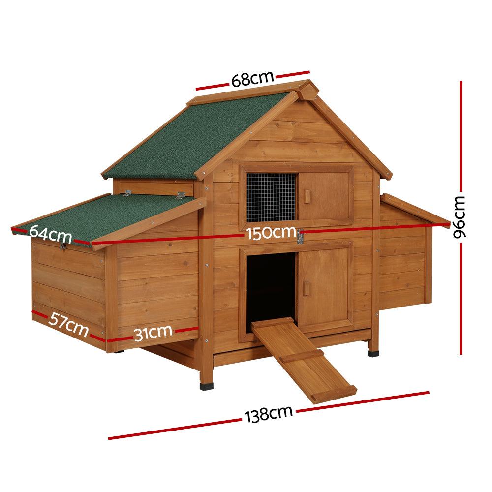 Buy i.Pet Chicken Coop Rabbit Hutch 150cm x 68cm x 96cm Large House Run Cage Wooden Outdoor Pet Enclosure discounted | Products On Sale Australia