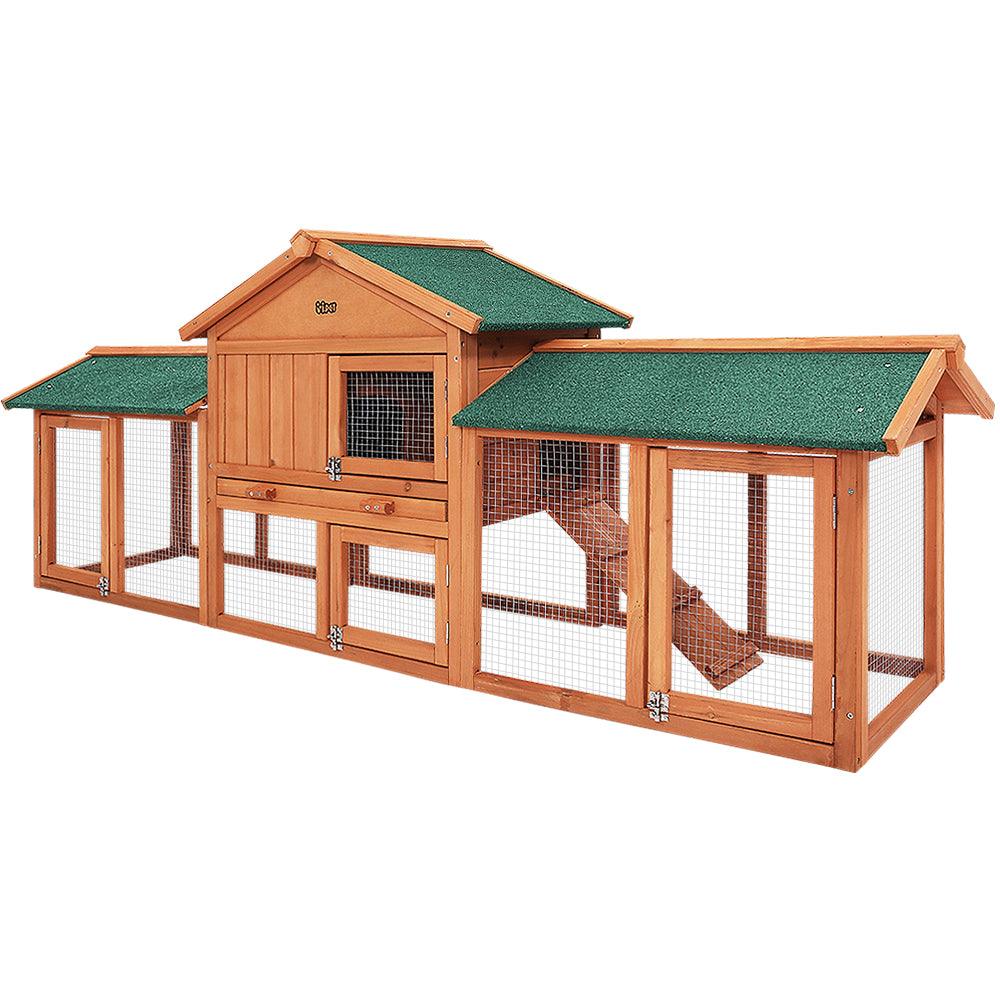 Buy i.Pet Chicken Coop Rabbit Hutch 220cm x 44cm x 84cm Large Run Wooden Outdoor Bunny Cage House discounted | Products On Sale Australia