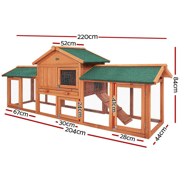 Buy i.Pet Chicken Coop Rabbit Hutch 220cm x 44cm x 84cm Large Run Wooden Outdoor Bunny Cage House discounted | Products On Sale Australia