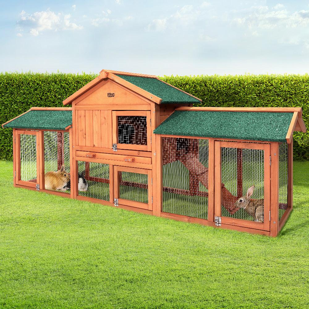 Buy i.Pet Chicken Coop Rabbit Hutch 220cm x 44cm x 84cm Large Run Wooden Outdoor Bunny Cage House discounted | Products On Sale Australia