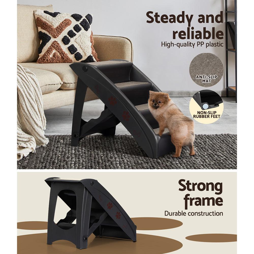 i.Pet Dog Ramp Steps For Bed Sofa Car Pet Stairs Ladder Portable Foldable Black Products On Sale Australia | Pet Care > Dog Supplies Category