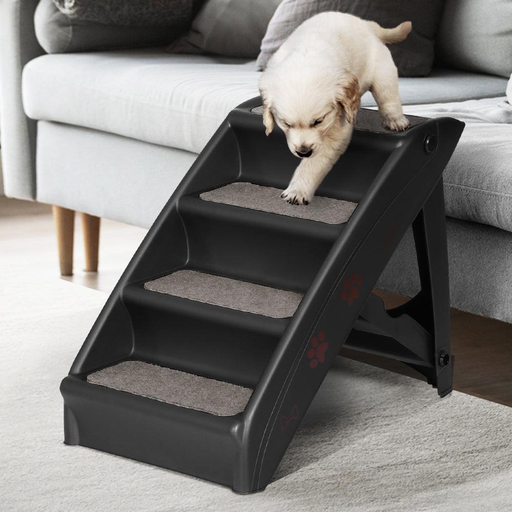 i.Pet Dog Ramp Steps For Bed Sofa Car Pet Stairs Ladder Portable Foldable Black Products On Sale Australia | Pet Care > Dog Supplies Category