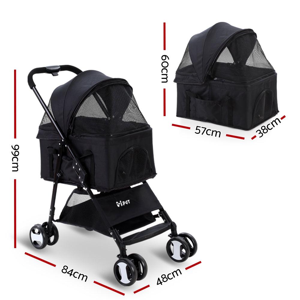 Buy i.Pet Pet Stroller Dog Pram Cat Carrier Travel Large Pushchair Foldable 4 Wheels Black discounted | Products On Sale Australia