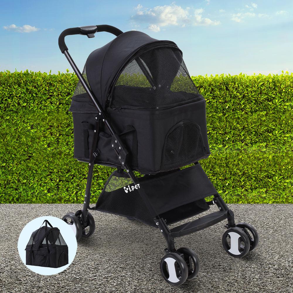 Buy i.Pet Pet Stroller Dog Pram Cat Carrier Travel Large Pushchair Foldable 4 Wheels Black discounted | Products On Sale Australia