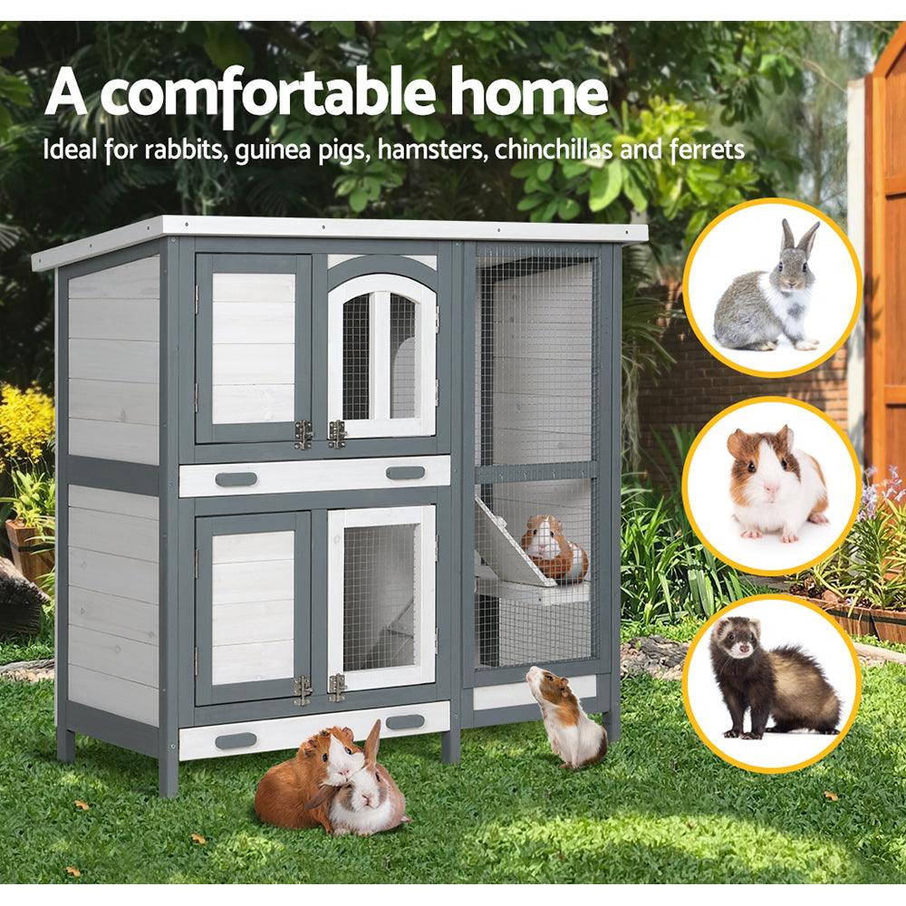 Buy i.Pet Rabbit Hutch 98cm x 45cm x 92cm Chicken Coop Large Wooden House Run Cage Bunny Guinea Pig discounted | Products On Sale Australia