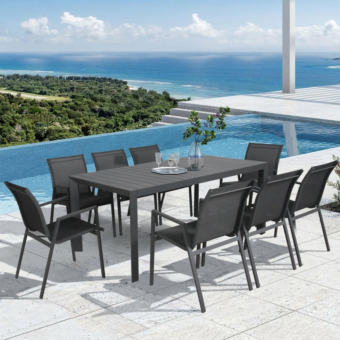 Buy Iberia 2pc Set Aluminium Outdoor Dining Table Chair Charcoal discounted | Products On Sale Australia