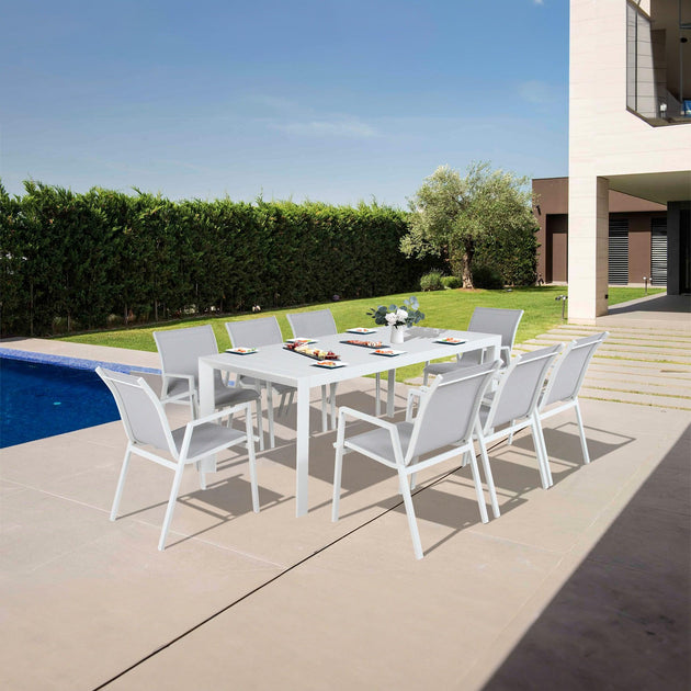 Buy Iberia 2pc Set Aluminium Outdoor Dining Table Chair White discounted | Products On Sale Australia