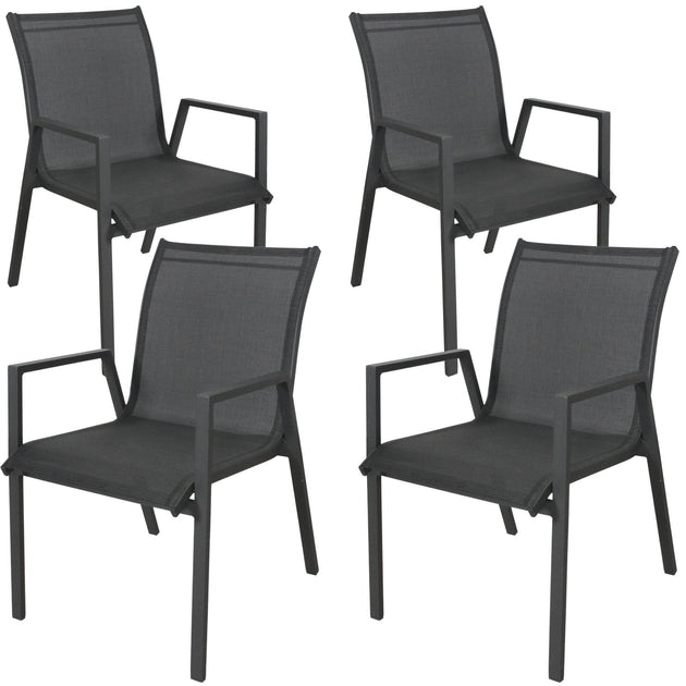 Buy Iberia 4pc Set Aluminium Outdoor Dining Table Chair Charcoal discounted | Products On Sale Australia