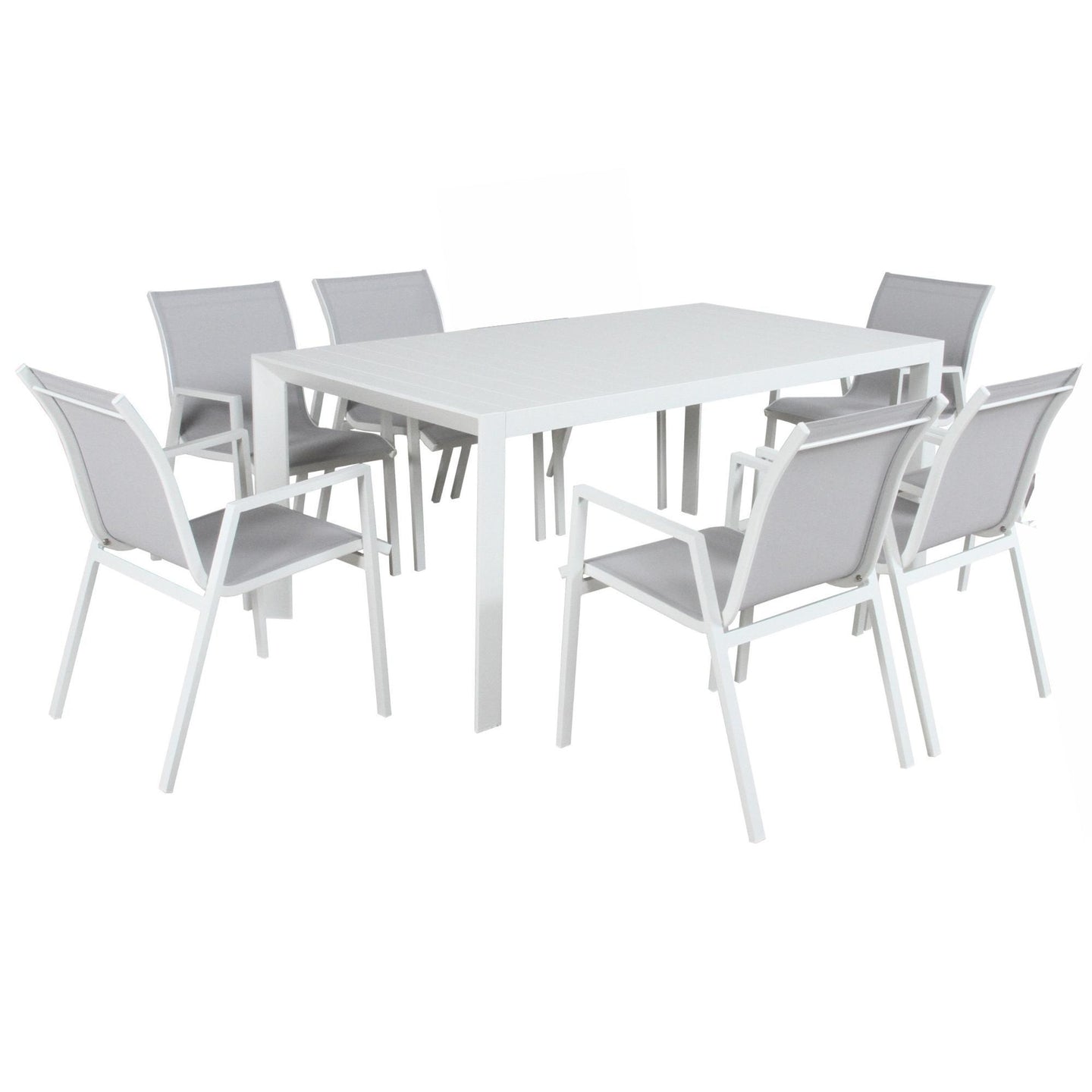 Buy Iberia 7pc Set 178cm Aluminium Outdoor Dining Table Chair White discounted | Products On Sale Australia