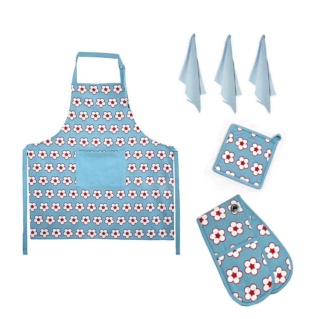 Buy IDC Homewares 6 Pce Cotton Bud Cotton Kitchen Set Blue discounted | Products On Sale Australia