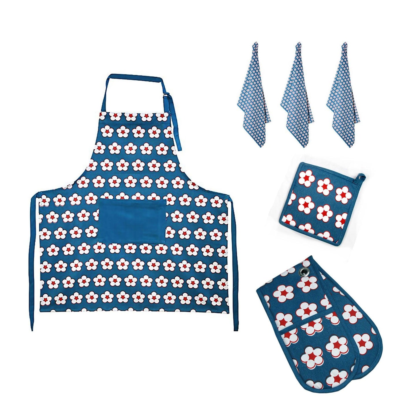 Buy IDC Homewares 6 Pce Cotton Bud Cotton Kitchen Set Navy discounted | Products On Sale Australia