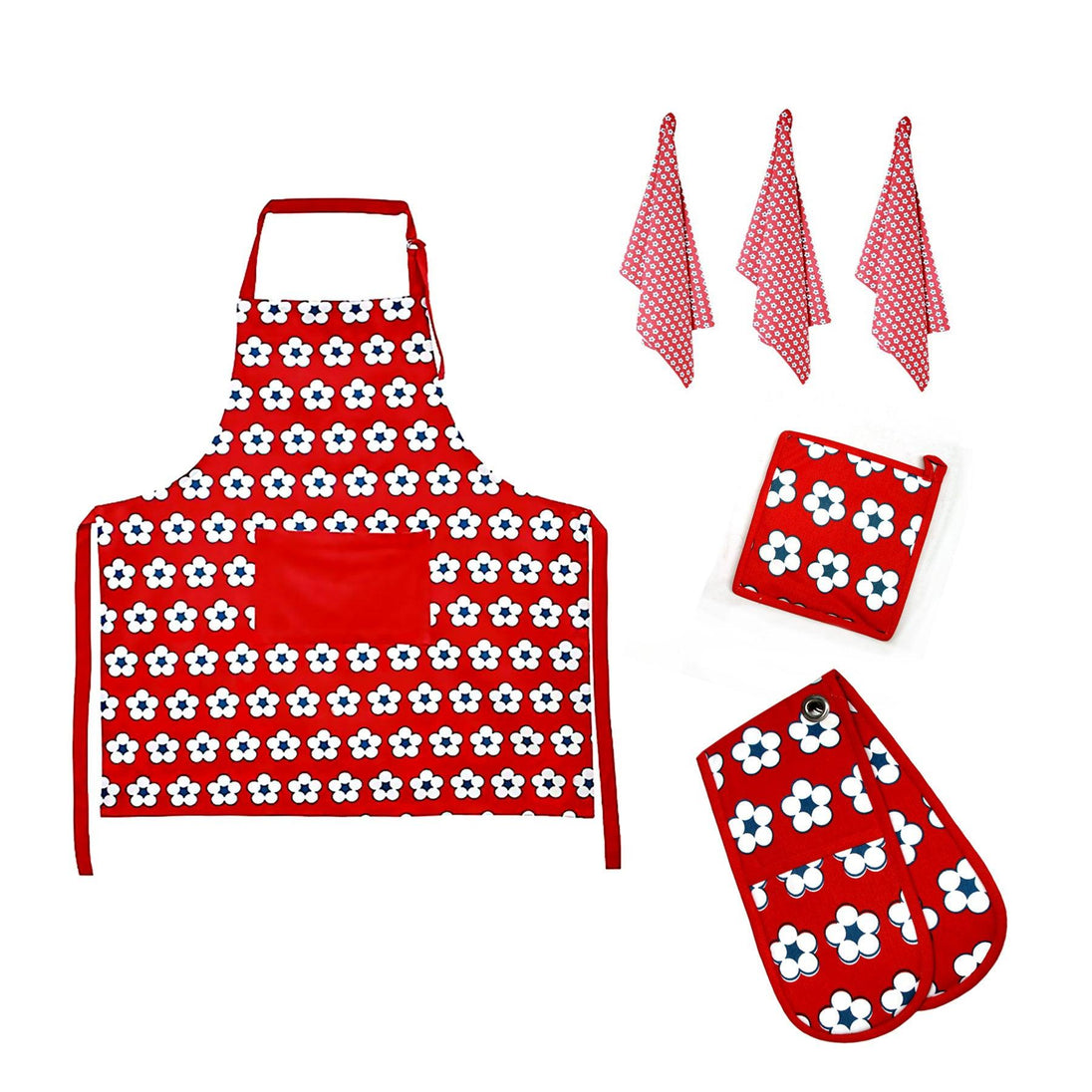 Buy IDC Homewares 6 Pce Cotton Bud Cotton Kitchen Set Red discounted | Products On Sale Australia