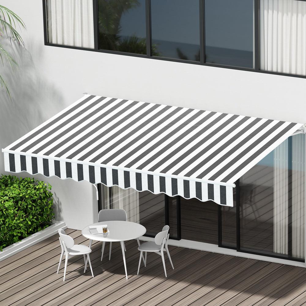 Buy Instahut Retractable Folding Arm Awning Manual Sunshade 3Mx2.5M Grey White discounted | Products On Sale Australia